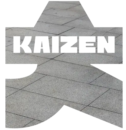 Logotipo KAIZEN con textura de pavimento de concreto